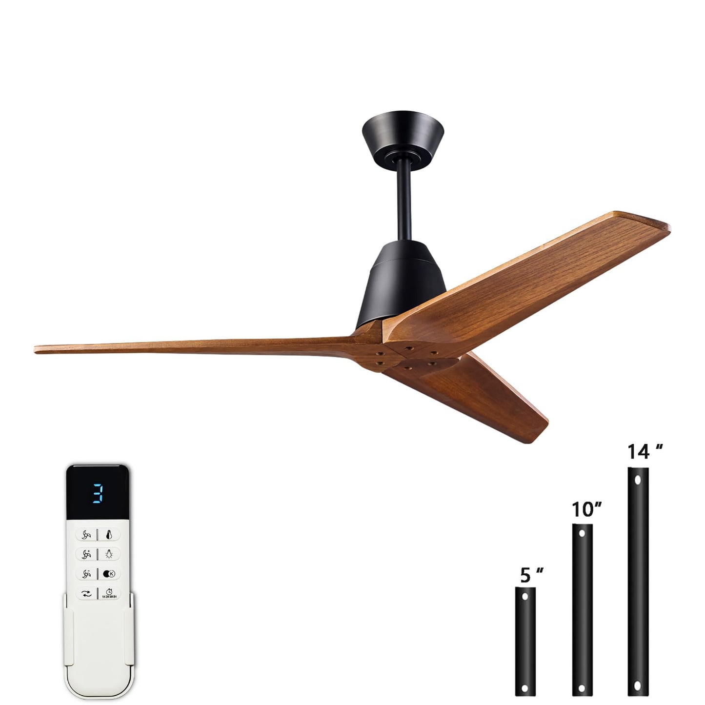Ceiling Fans without light Remote Control Memory Settings Quiet Reversible DC Motor 52 inch Wood Ceiling Fan for Bedroom LivingRoom Patios Farmhouse Modern Dark Walnut