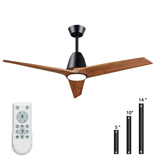 Ceiling Fans without light Remote Control Memory Settings Quiet Reversible DC Motor 52 inch Wood Ceiling Fan for Bedroom LivingRoom Patios Farmhouse Modern Dark Walnut