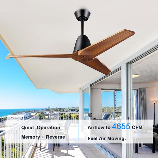 Ceiling Fans without light Remote Control Memory Settings Quiet Reversible DC Motor 52 inch Wood Ceiling Fan for Bedroom LivingRoom Patios Farmhouse Modern Dark Walnut