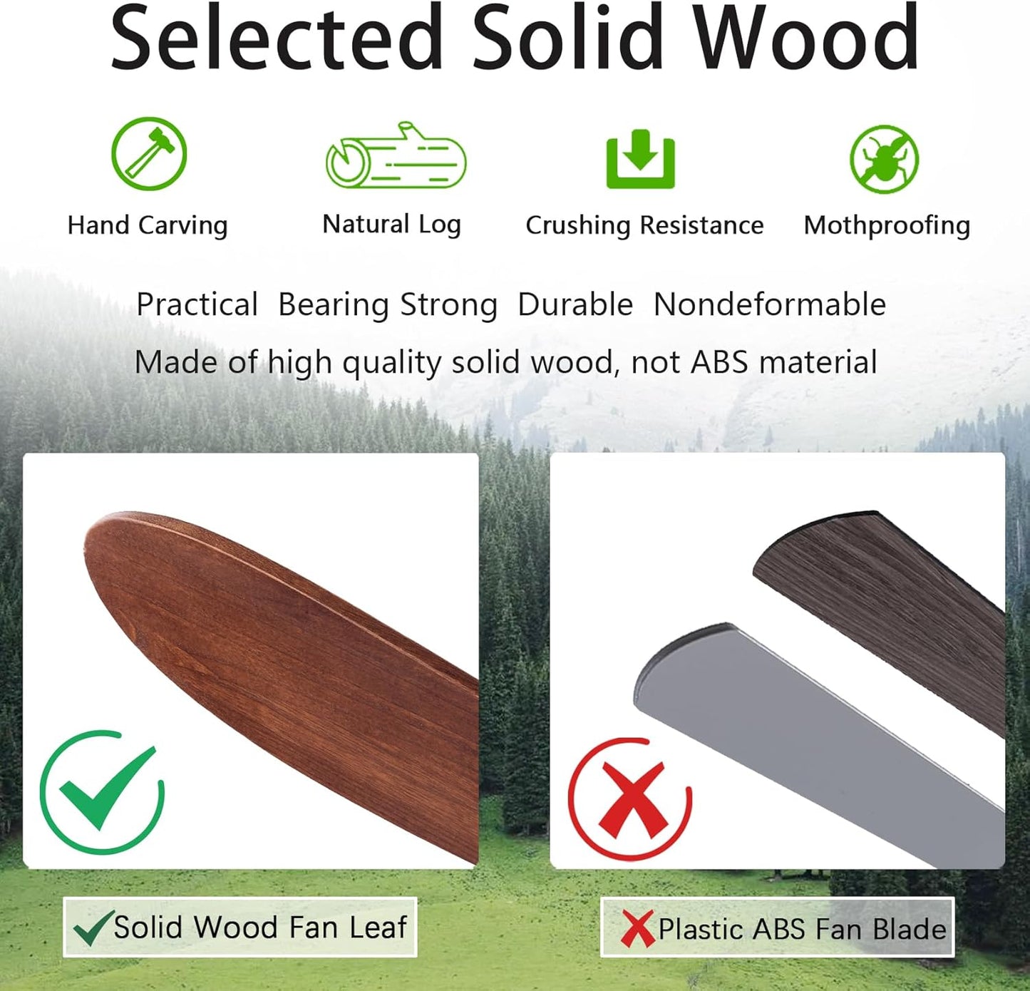 60" Wood Ceiling Fan No Lights with Remote Control
