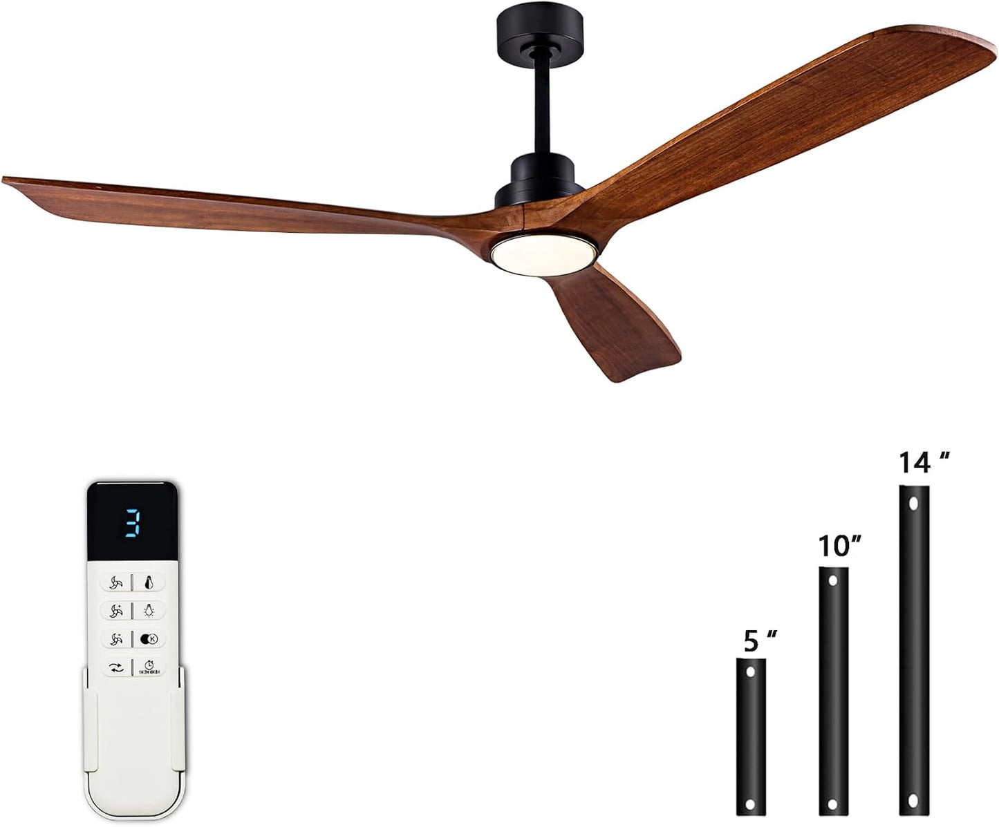 60" Dimmable Ceiling Fans with Lights Remote Control(FCC) Quiet Operation DC Motor Modern Wood Blade Ceiling Fan for Living Room Bedroom Farmhouse Patio Indoor and Outdoor Dark Walnut