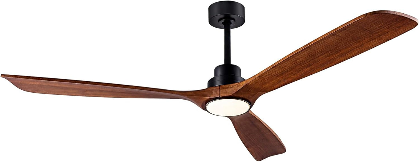 60" Dimmable Ceiling Fans with Lights Remote Control(FCC) Quiet Operation DC Motor Modern Wood Blade Ceiling Fan for Living Room Bedroom Farmhouse Patio Indoor and Outdoor Dark Walnut