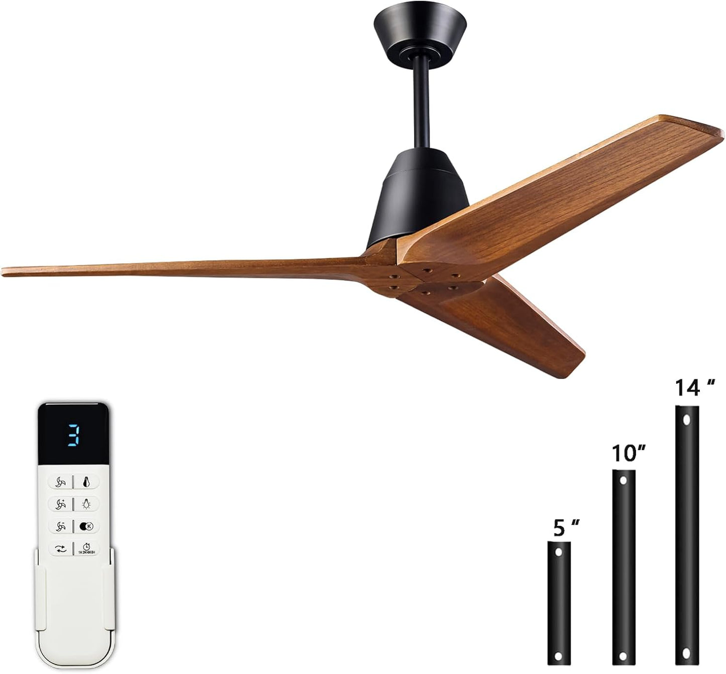 Ceiling Fans without light Remote Control Memory Settings Quiet Reversible DC Motor 52 inch Wood Ceiling Fan for Bedroom LivingRoom Patios Farmhouse Modern Dark Walnut