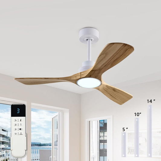 Ceiling Fan with Lights, 42'' Wood Ceiling Fan with Remote Control, Automatic Memory and Dimmable 3 Color Light / 6-Speed/Timing/Reversible. Bedroom ceilig Fan,Qiuet DC Motor,Black+Dark Wood