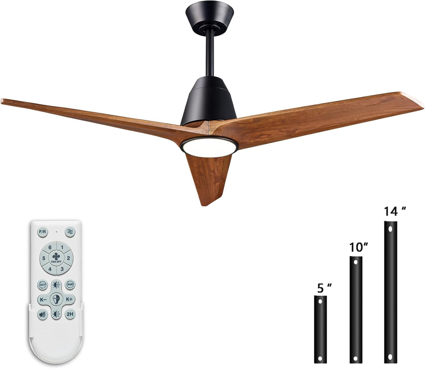 Wood Ceiling Fans with Lights and Remote, Memory Function, Dimmable 2-in-1 Light LED&RGB, 6 Speeds Quiet DC Motor, 52 inch Bedroom Ceiling Fans, Dark Walnut