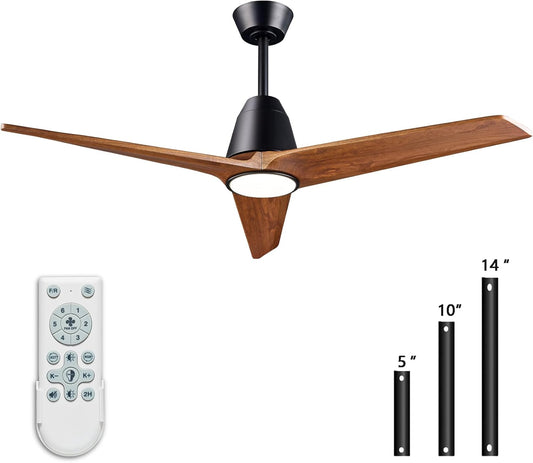 Wood Ceiling Fans with Lights and Remote, Memory Function, Dimmable 2-in-1 Light LED&RGB, 6 Speeds Quiet DC Motor, 52 inch Bedroom Ceiling Fans, Dark Walnut