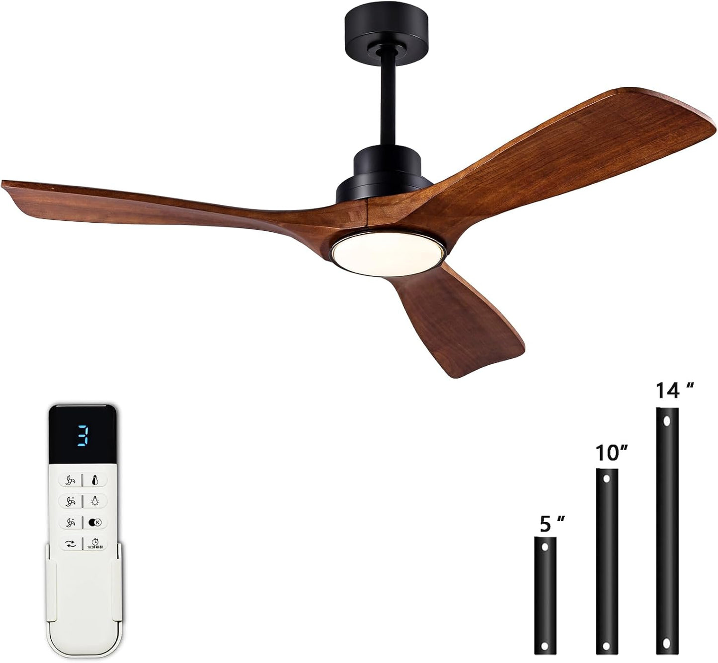 Ceiling Fans with Lights 42'' Wood Ceiling Fan with Remote Control for Auto-Memory Settings Modern Ceiling Fan for Indoor Bedroom Living Room Dimmable Qiuet DC Motor Black+Dark Walnut