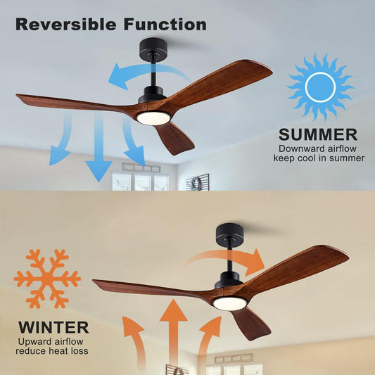52" Wood Ceiling Fan with Lights Remote Control