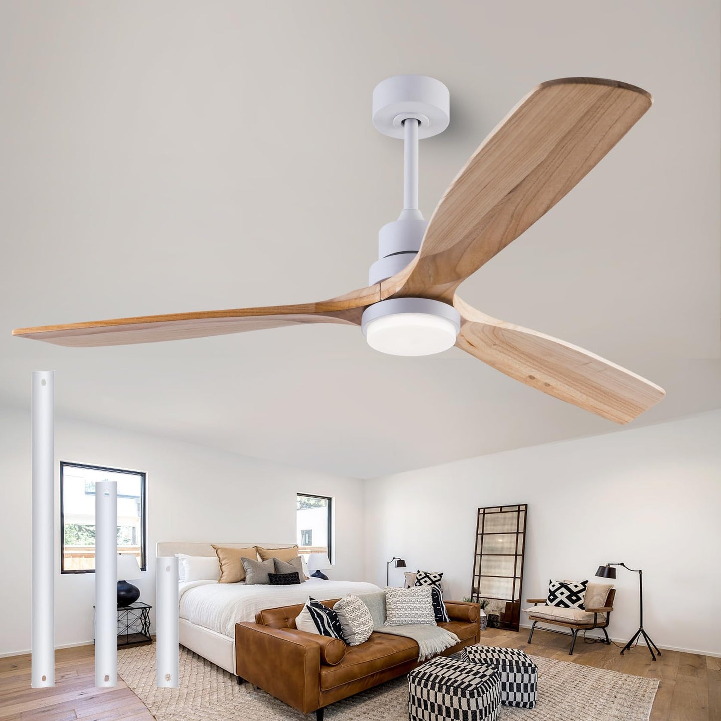 52" Wood Ceiling Fan with Lights Remote Control