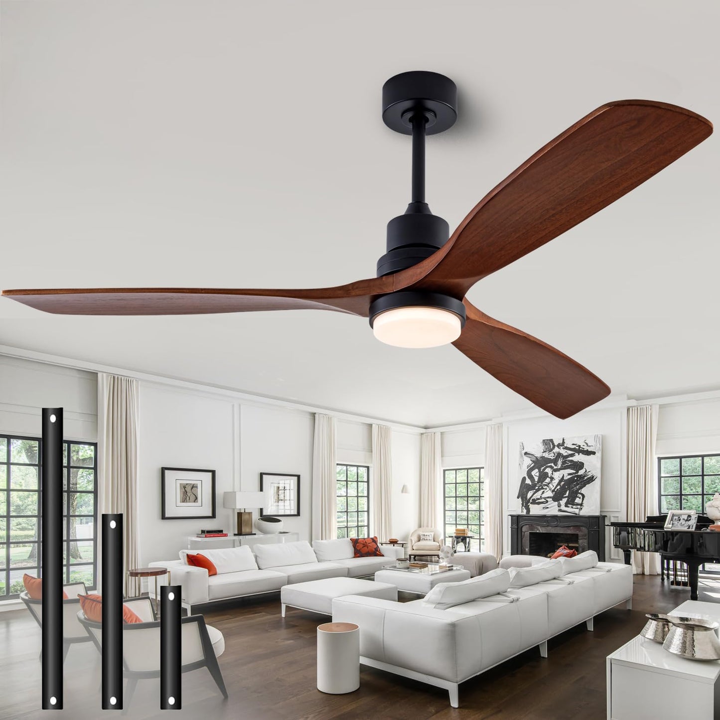 52" Wood Ceiling Fan with Lights Remote Control