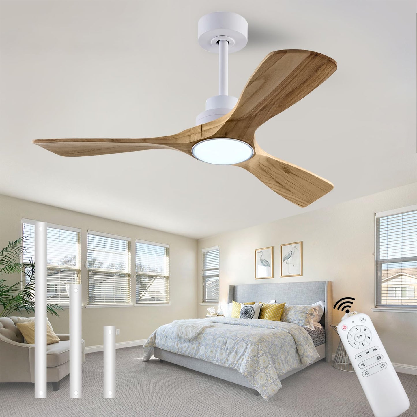 52" Wood Ceiling Fan with Lights Remote Control