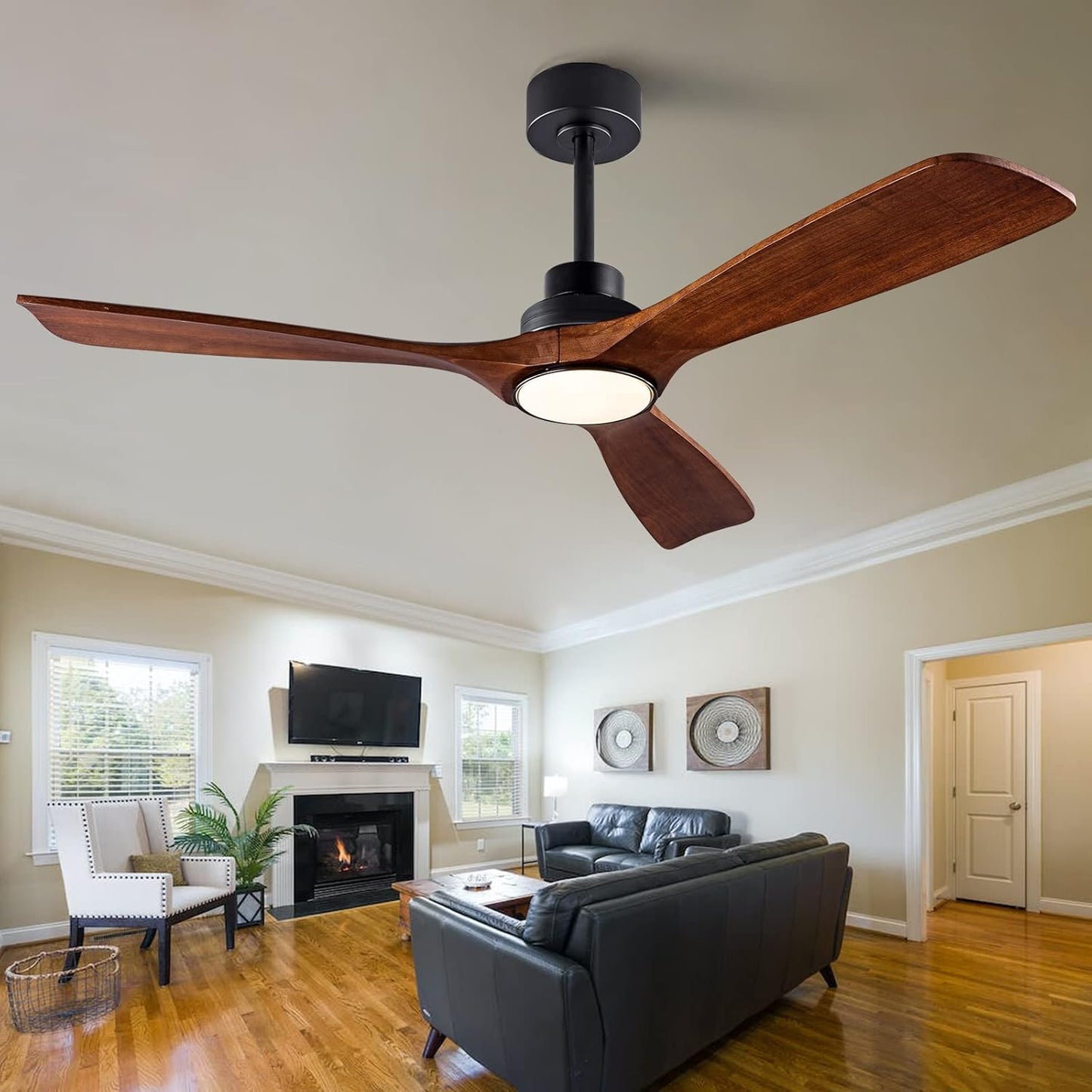 52" Wood Ceiling Fan with Lights Remote Control