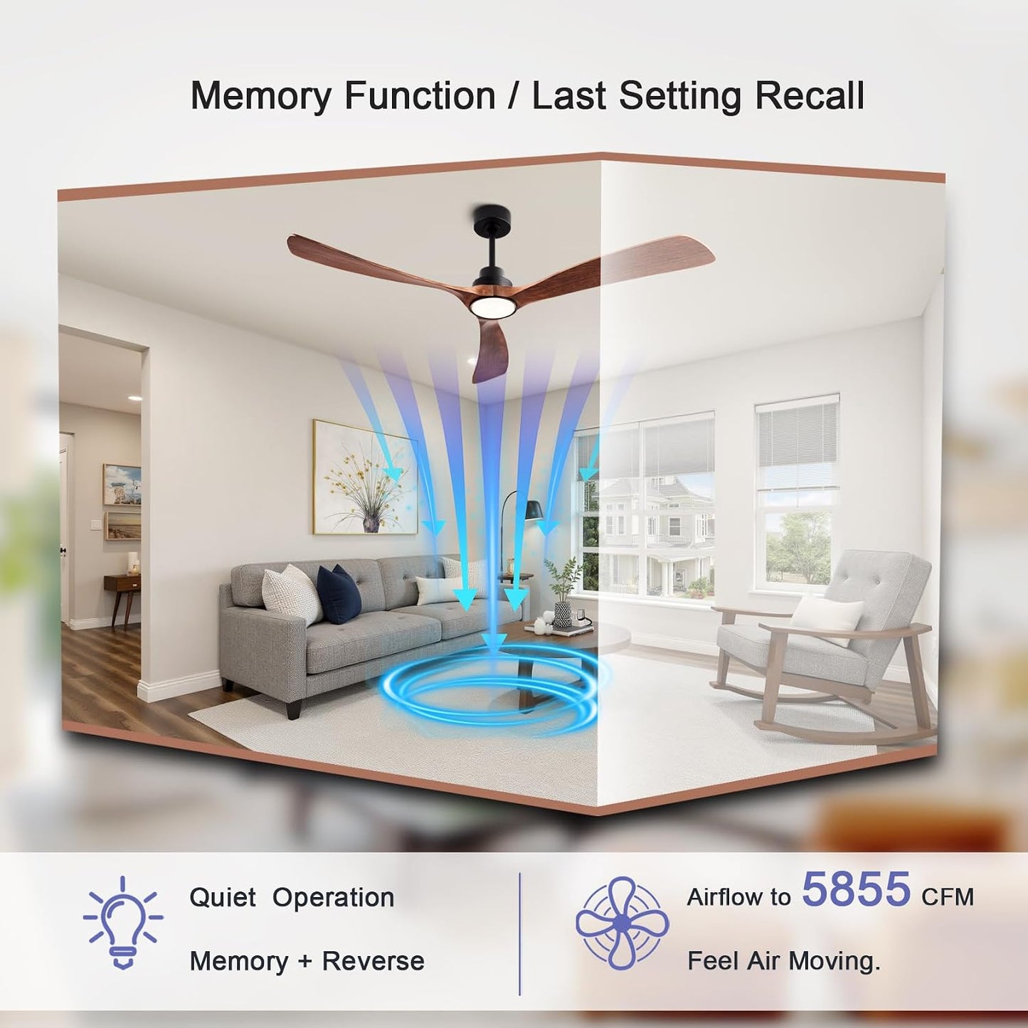 60 Inch Ceiling Fans with Lights and Remote FCC Dimmable Light Memory Quiet DC Motor Outdoor Indoor 3 Blades Wooden Ceiling Fan for Living Room Bedroom Patio Farmhouse Kitchen Black Walnut