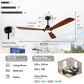 60" Dimmable Ceiling Fans with Lights Remote Control(FCC) Quiet Operation DC Motor Modern Wood Blade Ceiling Fan for Living Room Bedroom Farmhouse Patio Indoor and Outdoor Dark Walnut