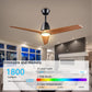 Wood Ceiling Fans with Lights and Remote, Memory Function, Dimmable 2-in-1 Light LED&RGB, 6 Speeds Quiet DC Motor, 52 inch Bedroom Ceiling Fans, Dark Walnut