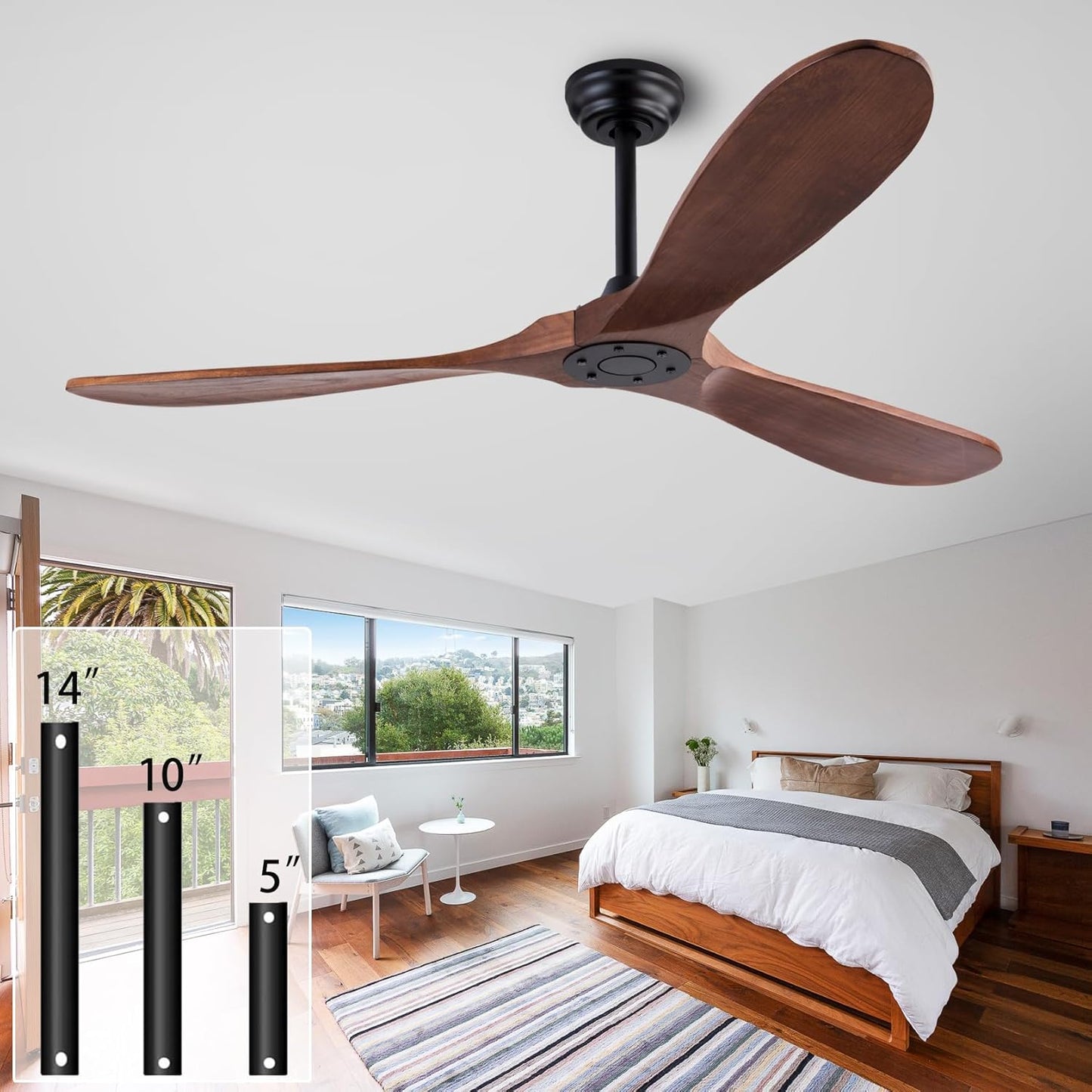 60" Wood Ceiling Fan No Lights with Remote Control