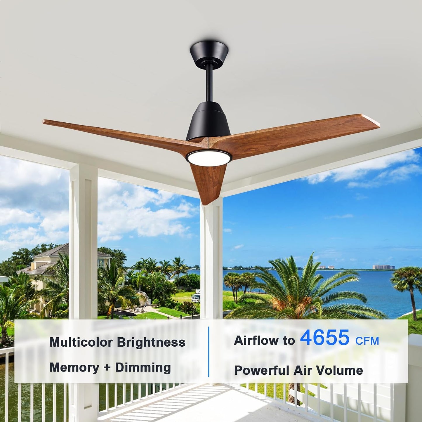 Wood Ceiling Fans with Lights and Remote, Memory Function, Dimmable 2-in-1 Light LED&RGB, 6 Speeds Quiet DC Motor, 52 inch Bedroom Ceiling Fans, Dark Walnut