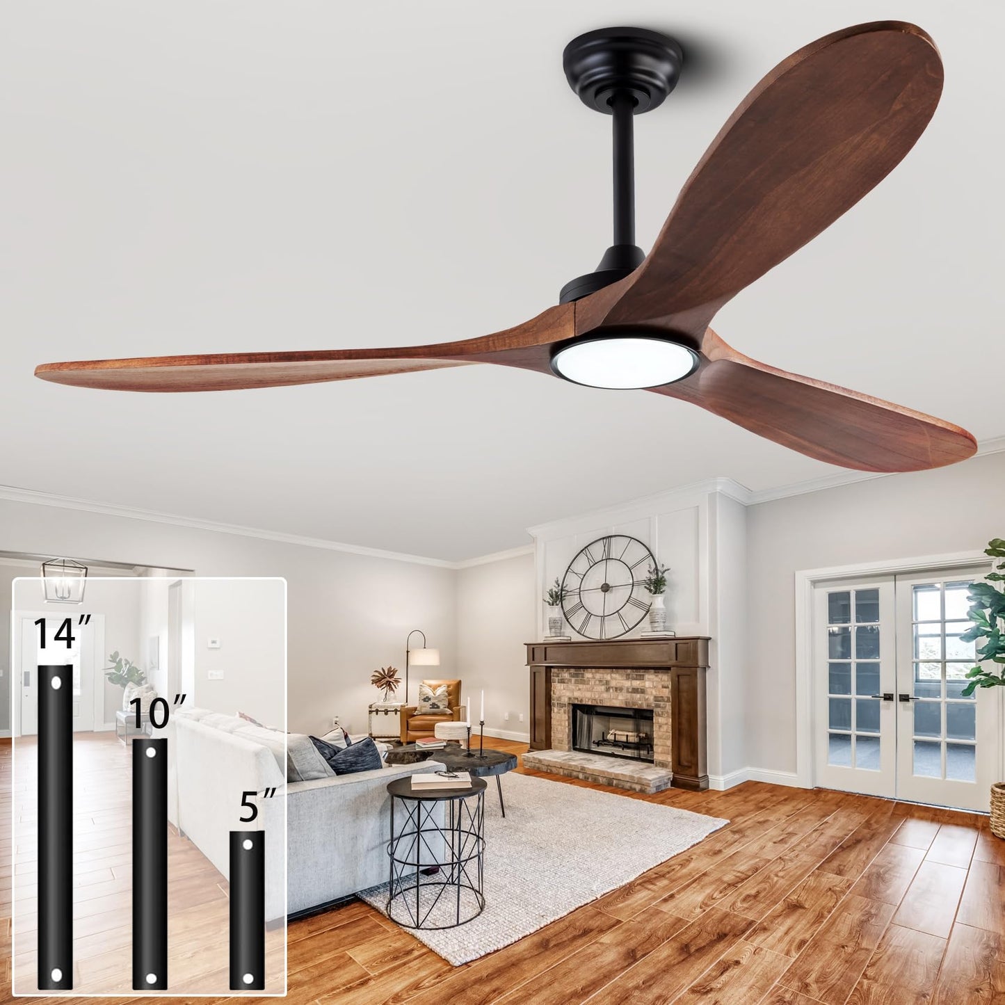 52" Wood Ceiling Fan with Lights Remote Control