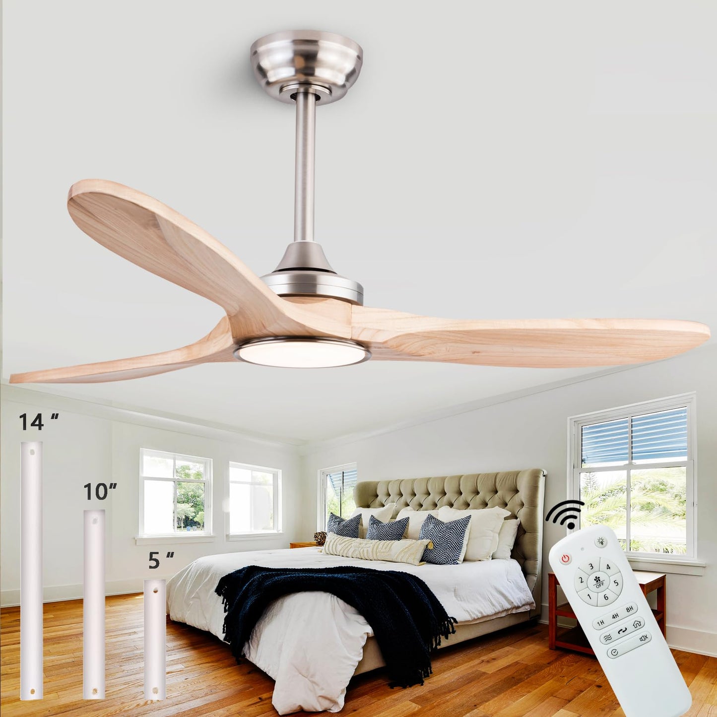 52" Wood Ceiling Fan with Lights Remote Control