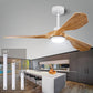Ceiling Fans with Lights and Remote,60 Inch Unique Wood Ceiling Fan with Noiseless Reversible DC Motor,3 Blades,3 Downrods, for Farmhouse,Patio Living Room, Bedroom, Office,Indoor Outdoor(White+Wood)