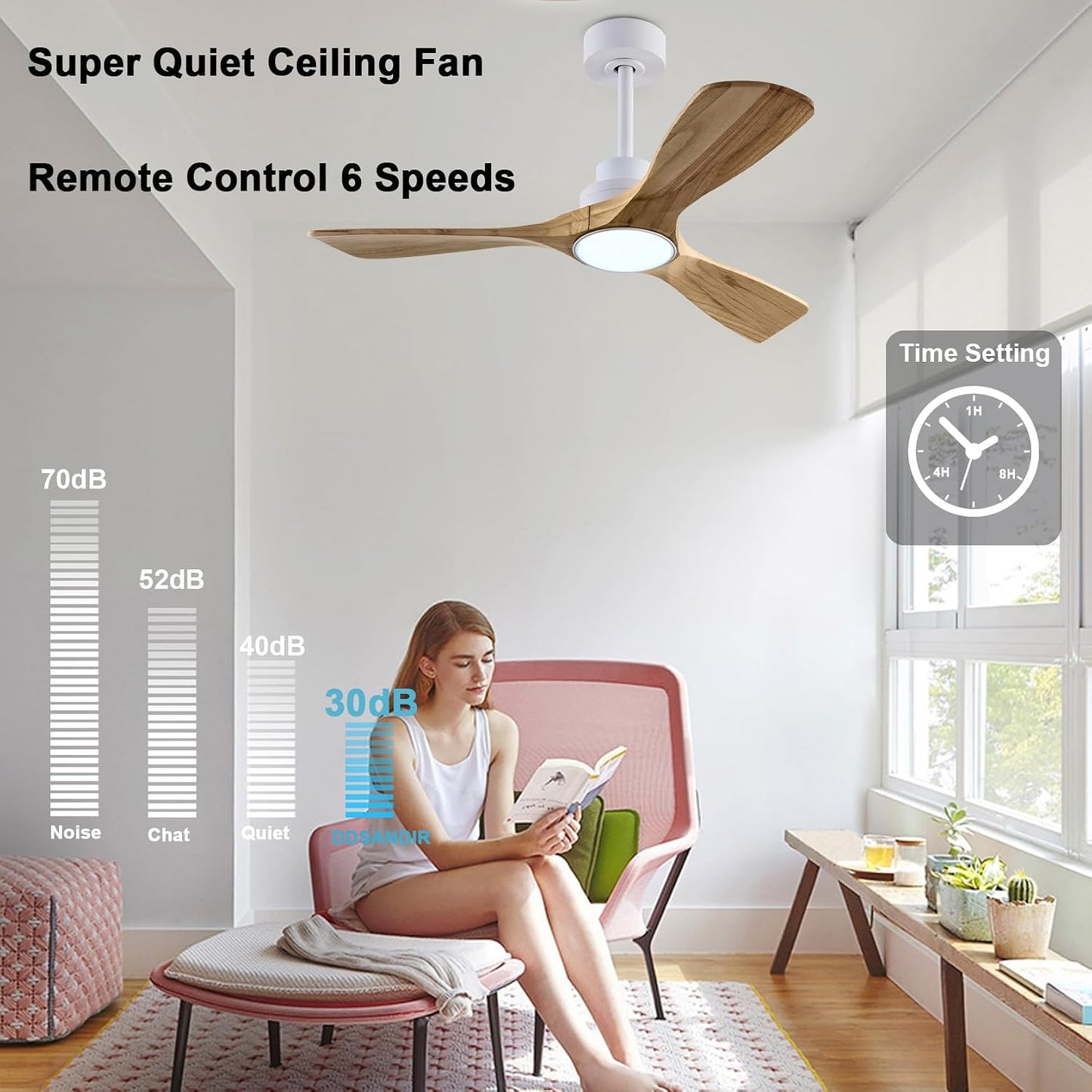 Ceiling Fan with Lights, 42'' Wood Ceiling Fan with Remote Control, Automatic Memory and Dimmable 3 Color Light / 6-Speed/Timing/Reversible. Bedroom ceilig Fan,Qiuet DC Motor,Black+Dark Wood