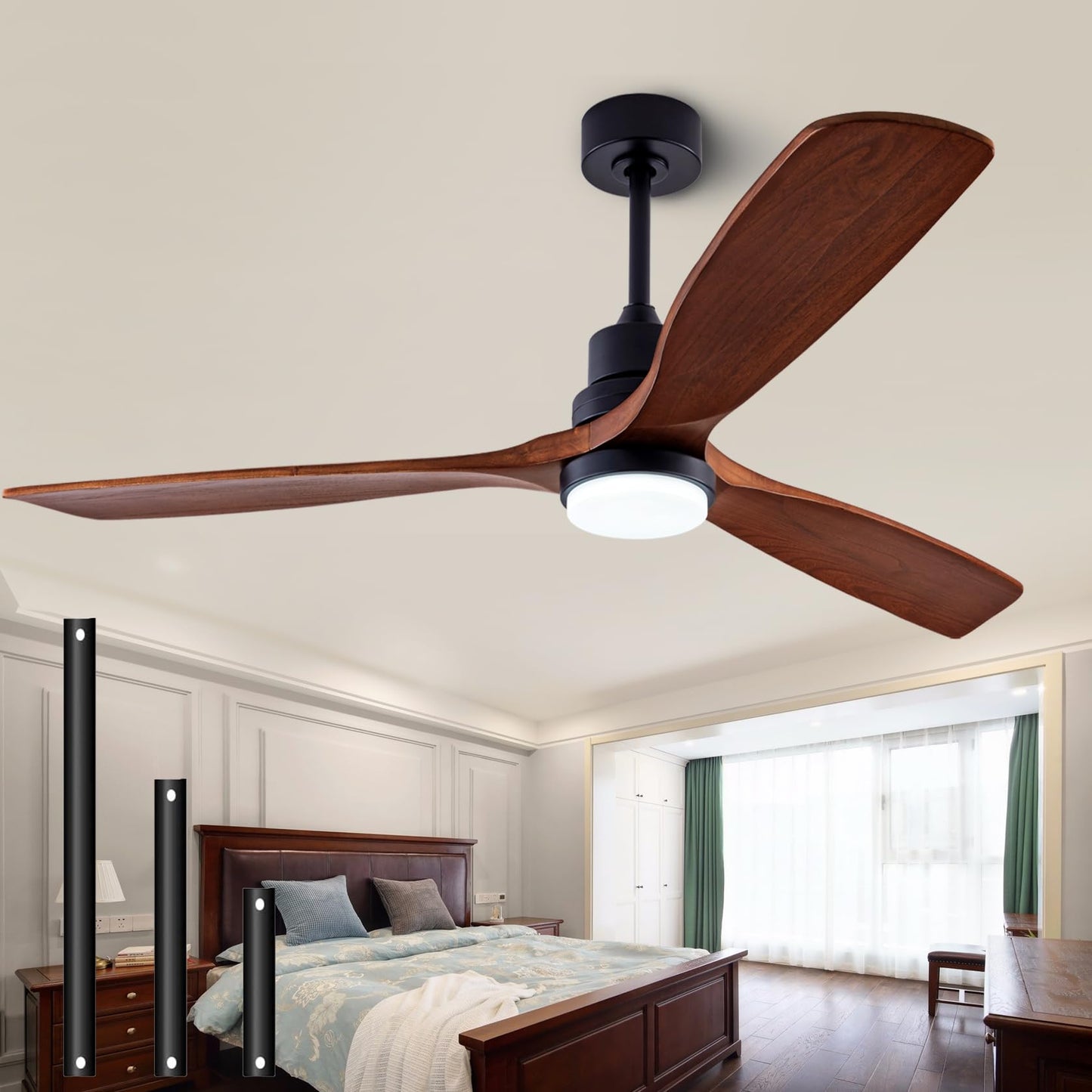 52" Wood Ceiling Fan with Lights Remote Control
