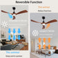 52 Inch Wood Ceiling Fans with Lights and Remote Control Indoor Memory Dimmable Light 3 Blades Noiseless Reversible ETL Motor Ceiling Fan for Bedroom Living Room Patios Farmhouse Black Walnut