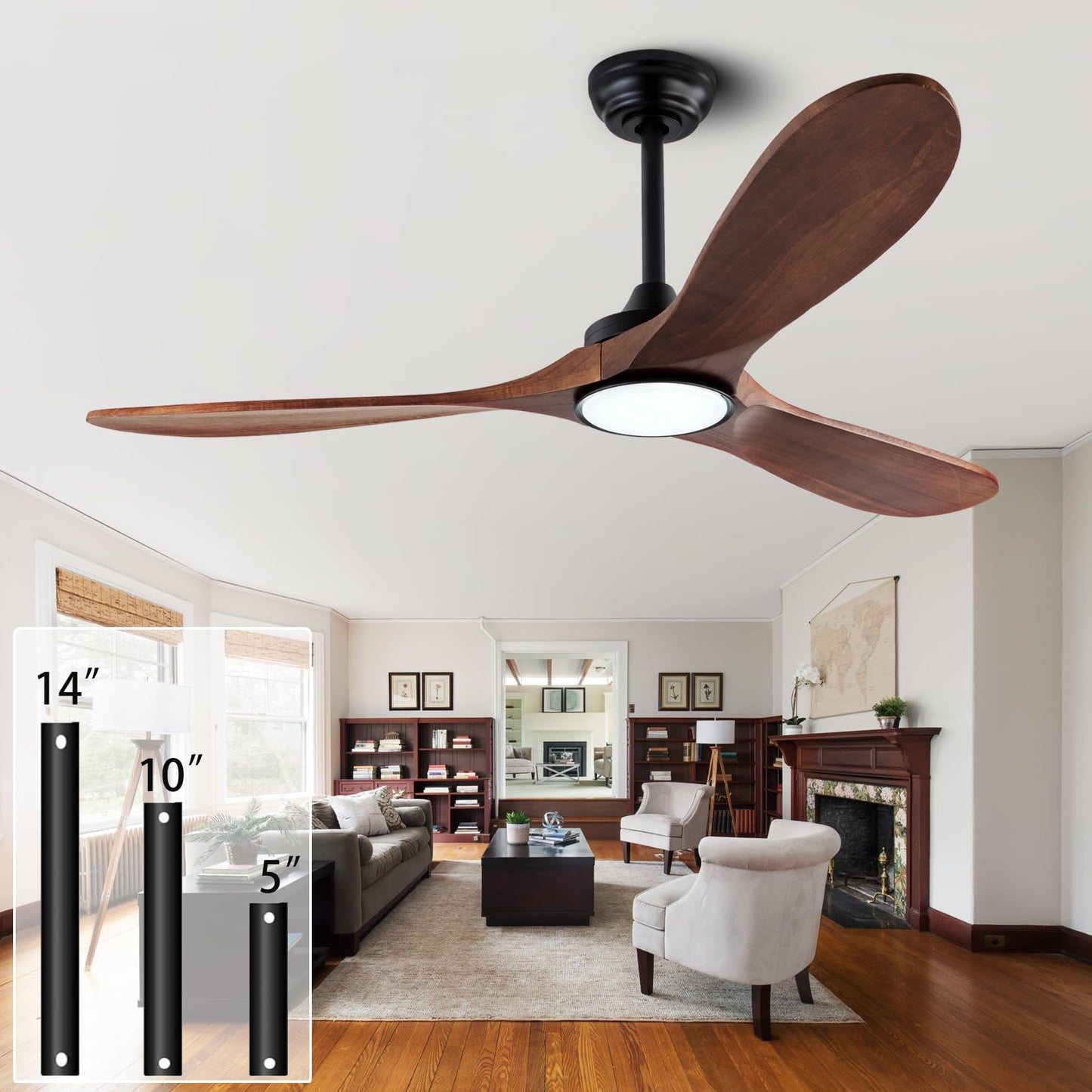 52" Wood Ceiling Fan with Lights Remote Control