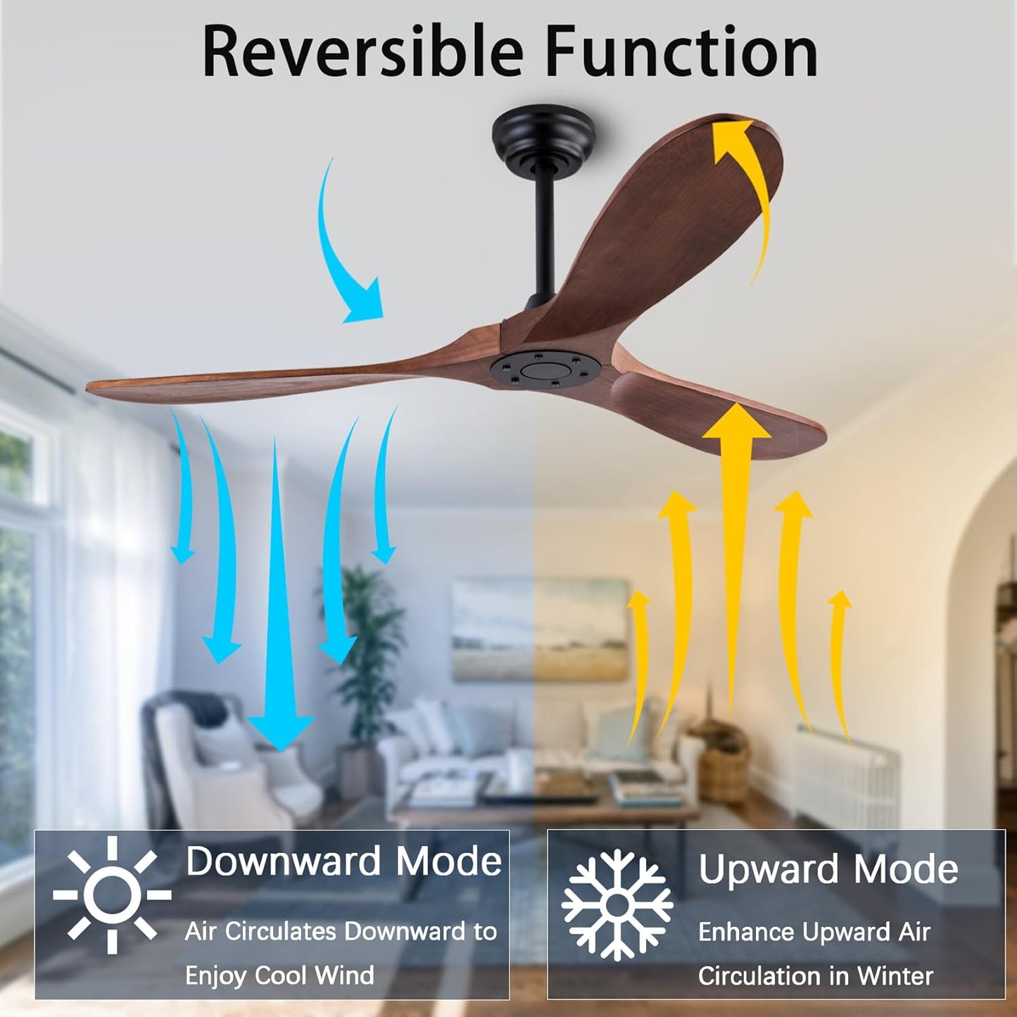 60" Wood Ceiling Fan No Lights with Remote Control