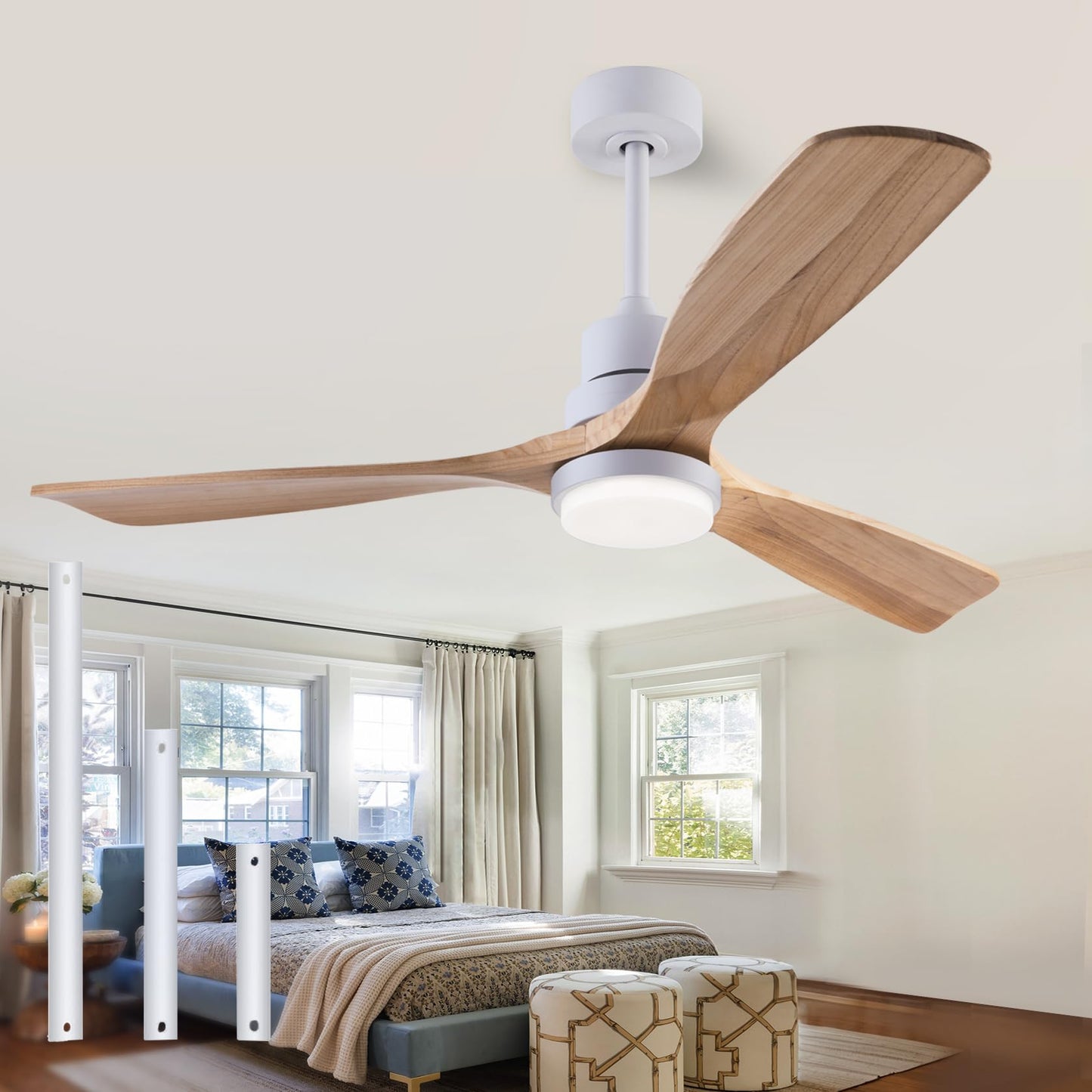 52" Wood Ceiling Fan with Lights Remote Control