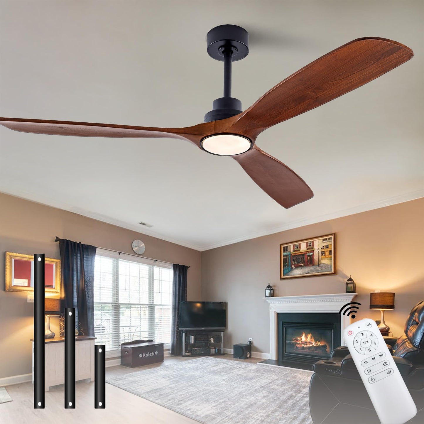 52" Wood Ceiling Fan with Lights Remote Control