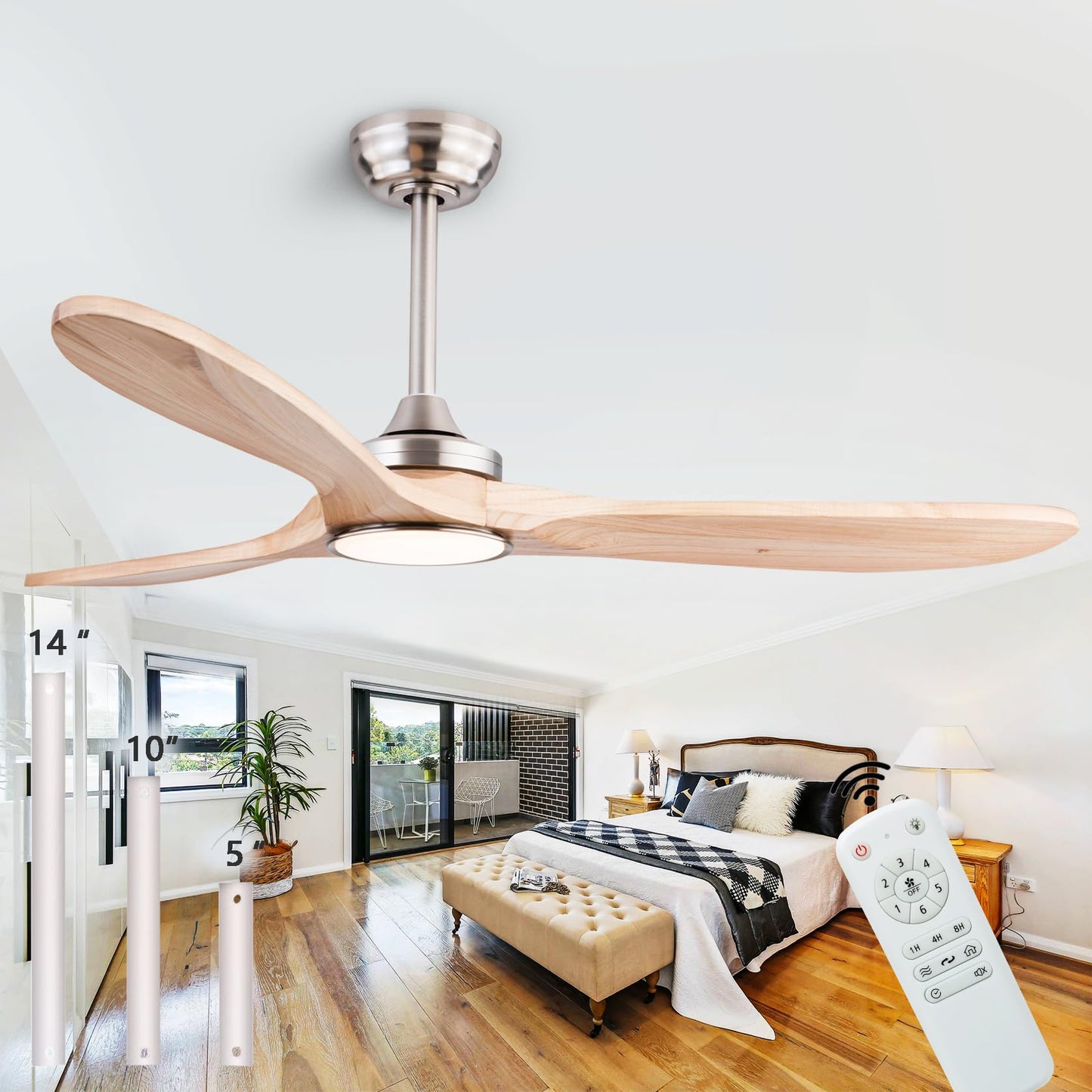 52" Wood Ceiling Fan with Lights Remote Control