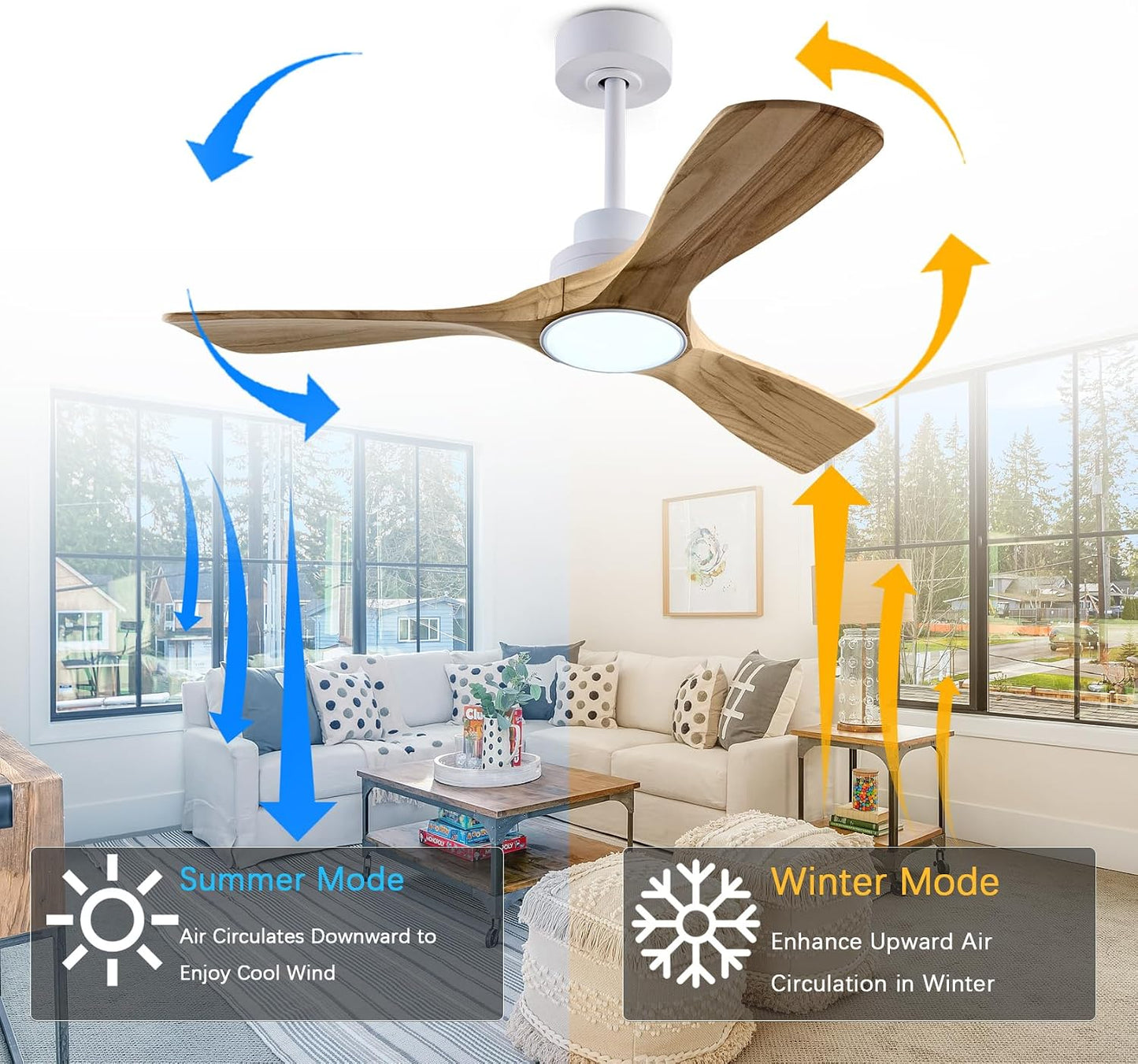 Ceiling Fan with Lights, 42'' Wood Ceiling Fan with Remote Control, Automatic Memory and Dimmable 3 Color Light / 6-Speed/Timing/Reversible. Bedroom ceilig Fan,Qiuet DC Motor,Black+Dark Wood