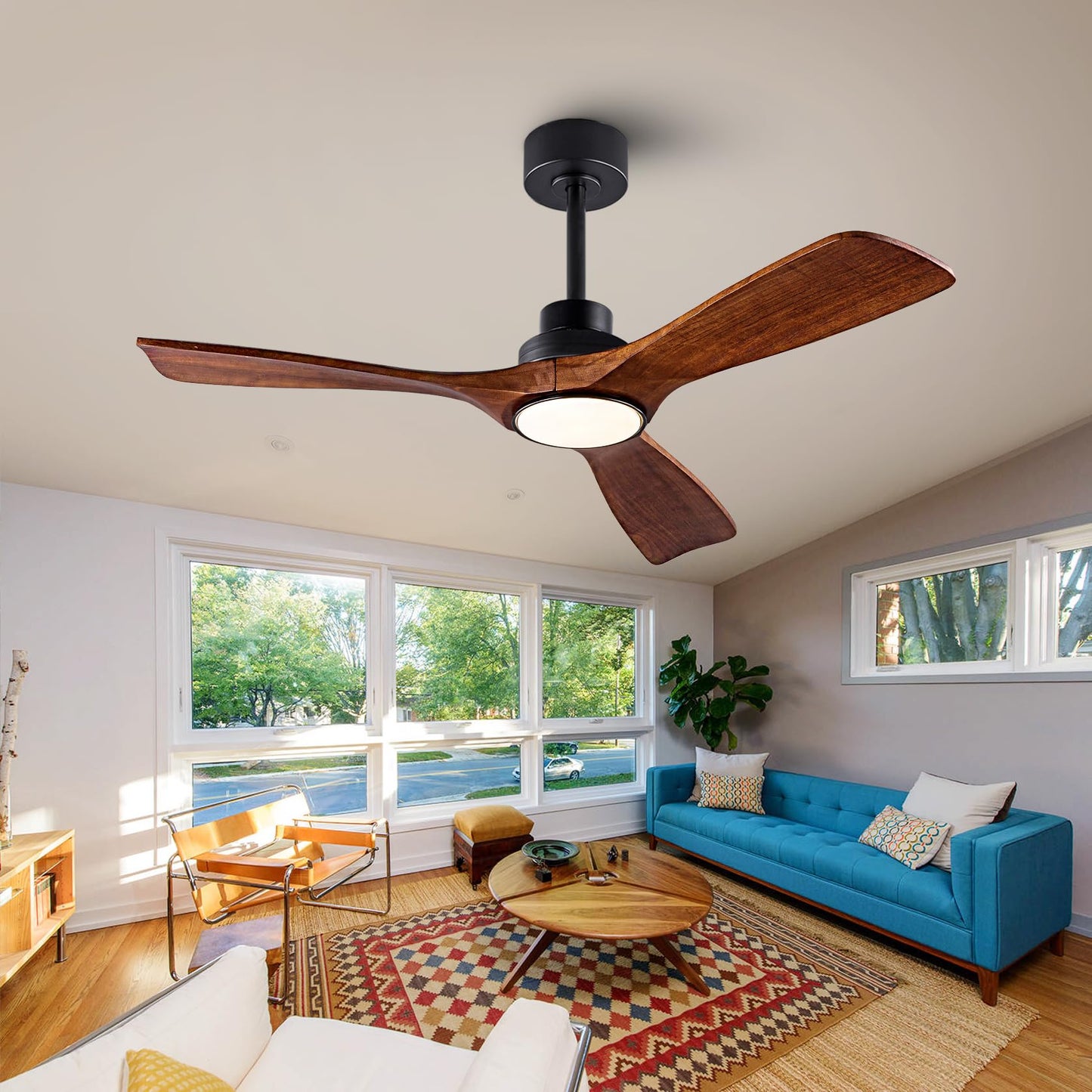 52" Wood Ceiling Fan with Lights Remote Control