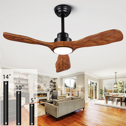 Ceiling Fans with Lights and Remote,60 Inch Unique Wood Ceiling Fan with Noiseless Reversible DC Motor,3 Blades,3 Downrods, for Farmhouse,Patio Living Room, Bedroom, Office,Indoor Outdoor(White+Wood)