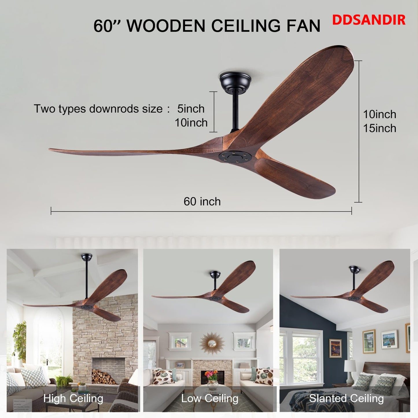 DDSANDIR Ceiling Fans for Bedrooms with Remote Control in Matte Black