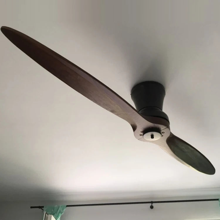 2 Soid Wooden Blade Office Room Modern Ceiling Fan 60 Inch with Light Remote Control DC Motor