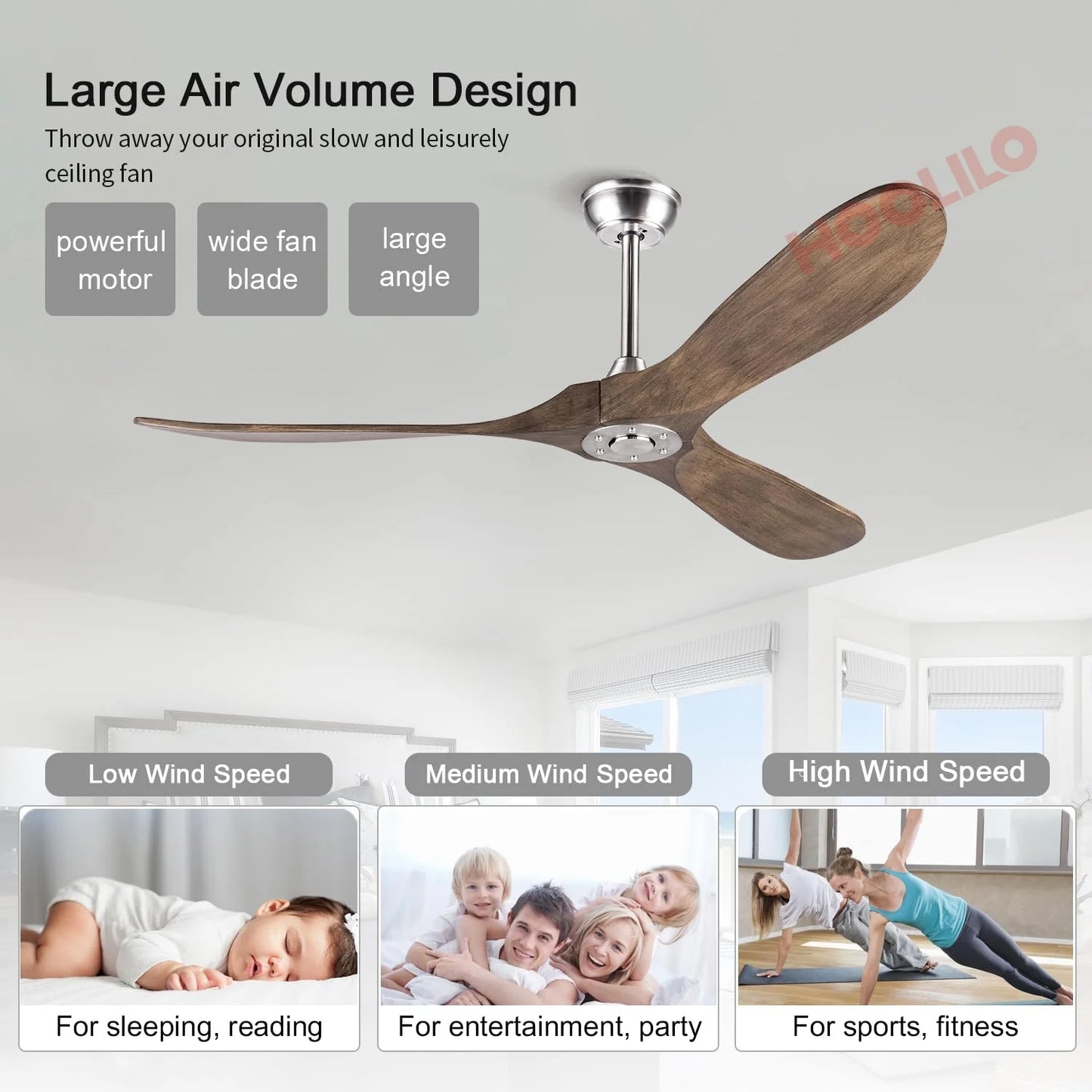 60inch Wood Ceiling Fan with LED Lights and Remote Control DC Motor 6 Speeds Ventiladores De Techo Con Luces Led