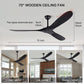 70in Black Wood Ceiling Fans Ventiladores De Techo DC Motor 6 Speeds Ventiladores De Techo Con Luces Led Lights