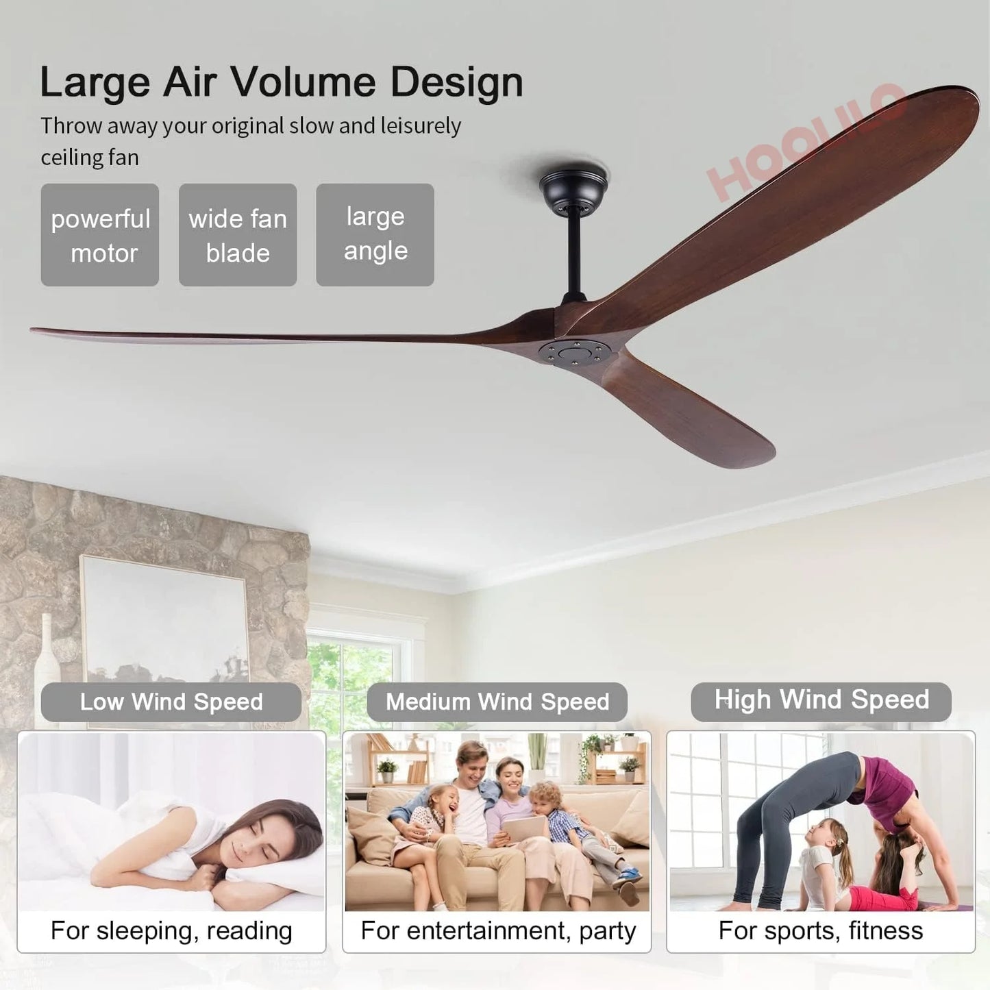 88inch Wood Ceiling Fan with LED Lights DC Motor 6 Speeds Ventiladores De Techo Con Luces Led