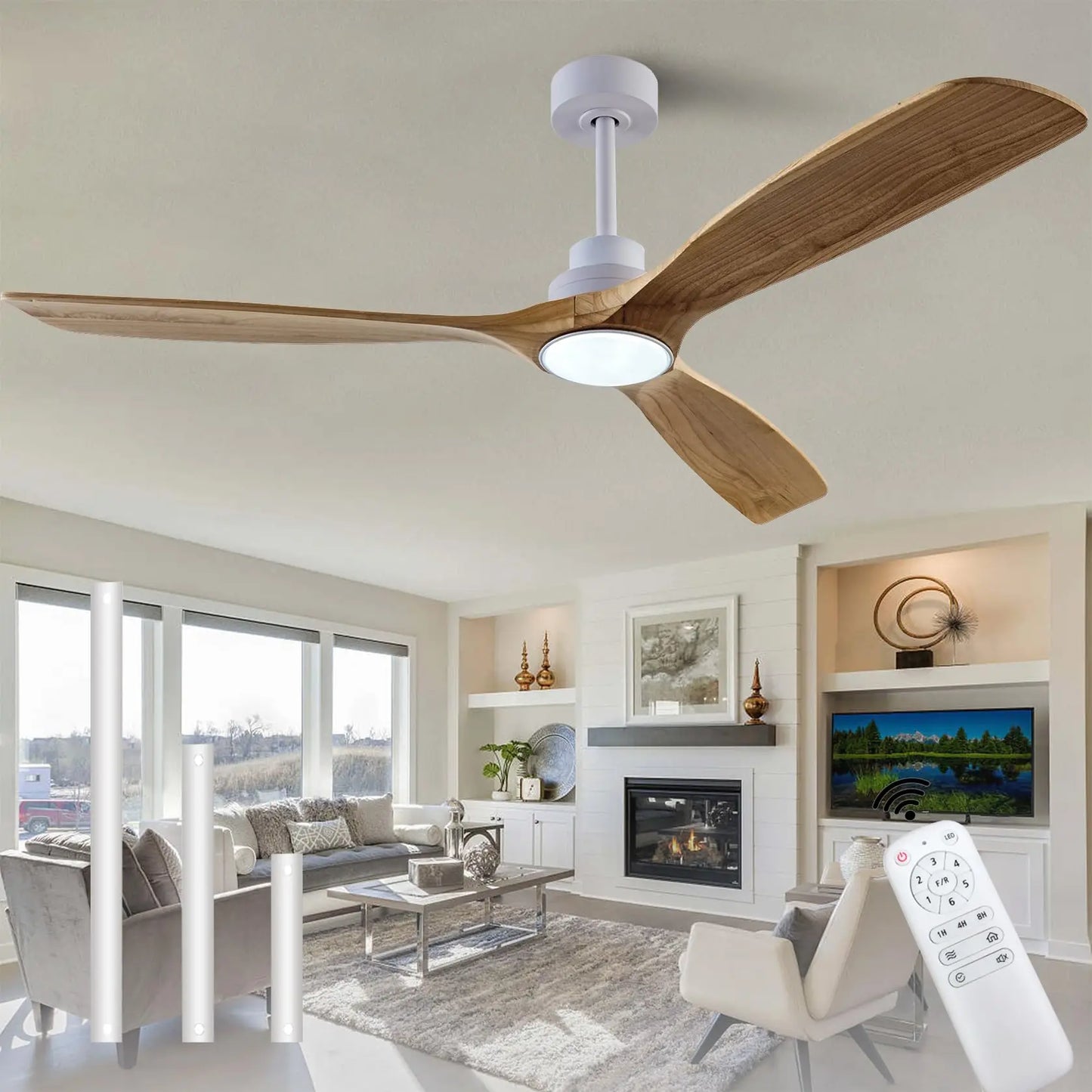 New 42 52 60 Inch Natural Wood Ceiling Fan with Lights Remote Control Quiet DC Motor Ventiladores De Techofor