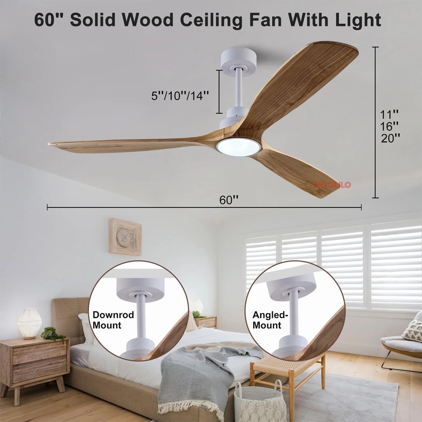 New 42 52 60 Inch Natural Wood Ceiling Fan with Lights Remote Control Quiet DC Motor Ventiladores De Techofor