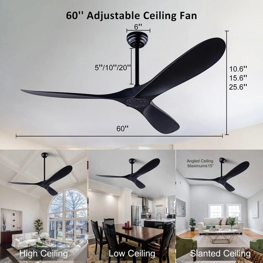 Big 60 Inch ABS Bland Ceiling Fan with LED DC Motor Remote Control ventiladores para casa