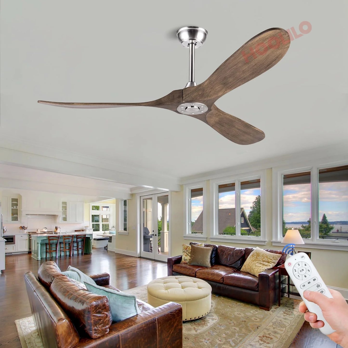 60inch Wood Ceiling Fan with LED Lights and Remote Control DC Motor 6 Speeds Ventiladores De Techo Con Luces Led