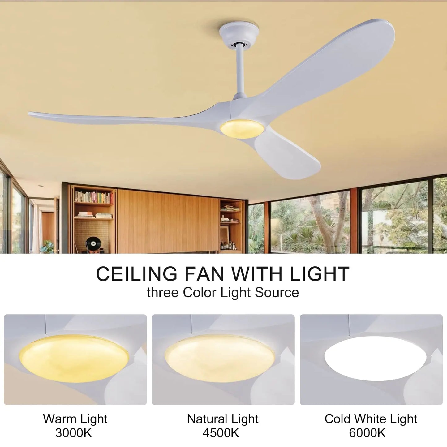 Big Size 3  Wood Ceiling Fan with LED Lights Remote Control Motor 6 Speeds Ventiladores De Techo