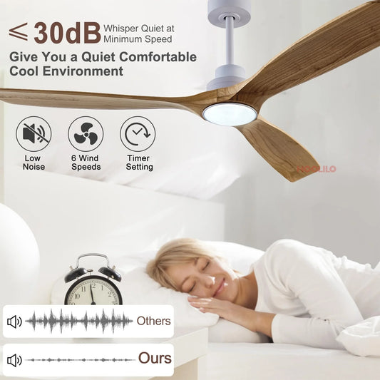 New 42 52 60 Inch Natural Wood Ceiling Fan with Lights Remote Control Quiet DC Motor Ventiladores De Techofor