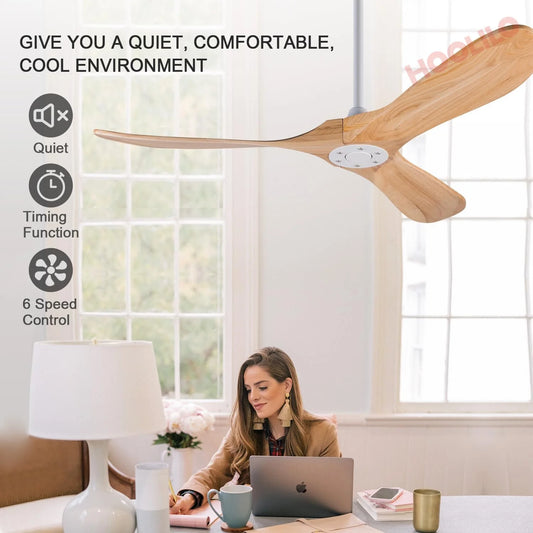 70inch Wood Ceiling Fan with LED Lights and Remote Control - 6 Speed