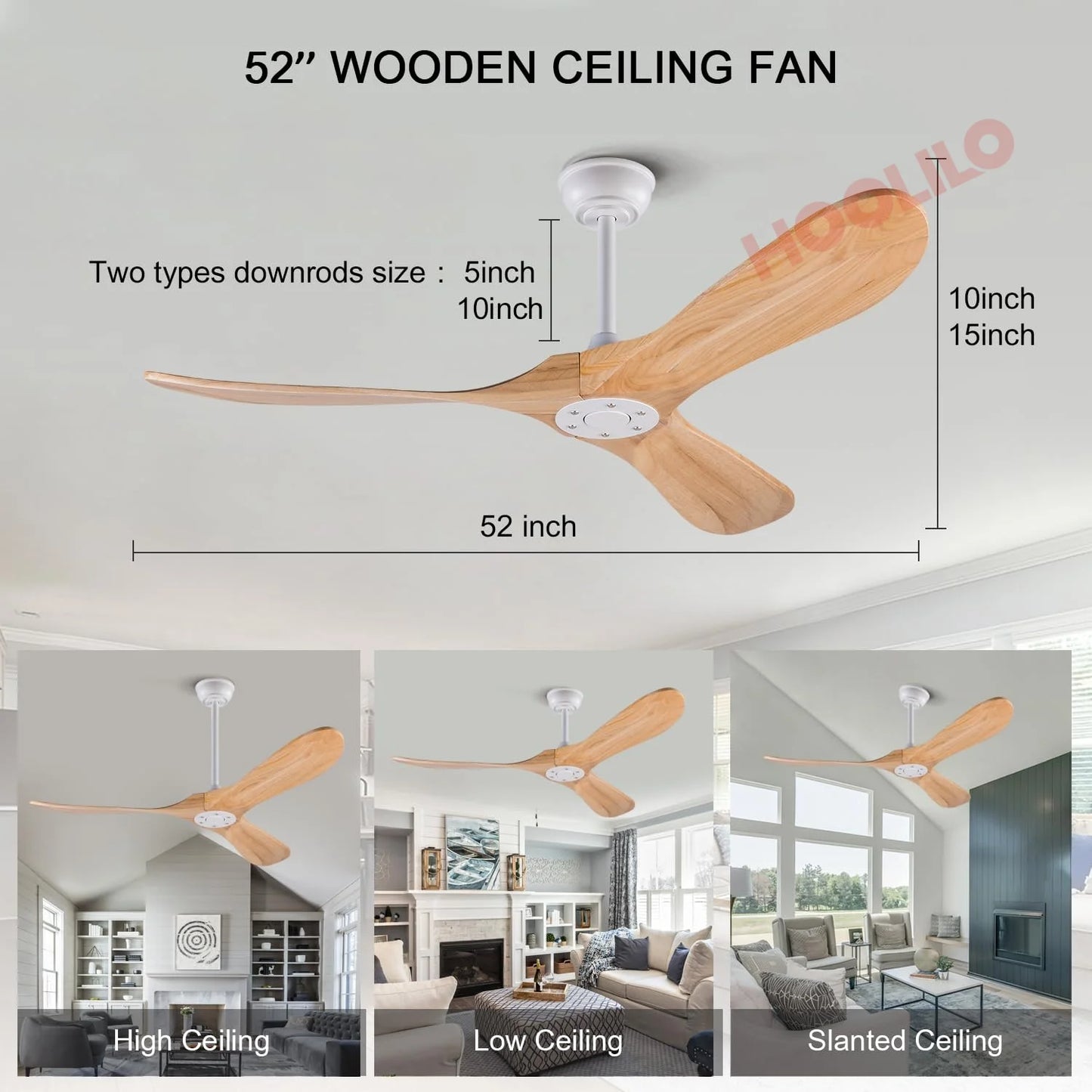 70inch Wood Ceiling Fan with LED Lights and Remote Control - 6 Speed