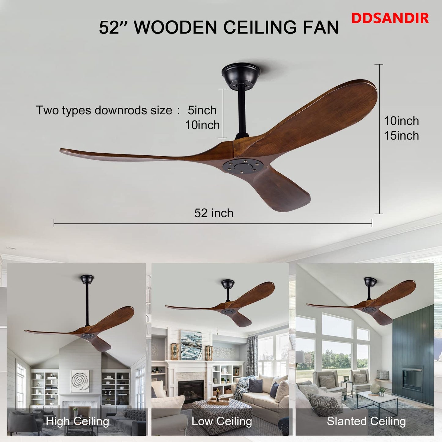 DDSANDIR Ceiling Fans for Bedrooms with Remote Control in Matte Black