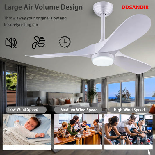 DDSANDIR 60in Ceiling Fan with Light Modern Reversible DC Motor Indoor/Outdoor 3-Blade Ceiling Fan for its Children's Room, Bedroom and Living Room